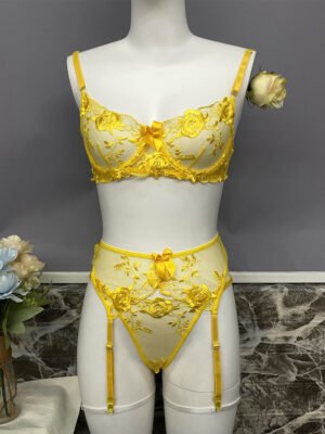 Russian AliExpress Fashion European and American Heavy Industry Star Embroidery Sexy Strappy Suspender Underwear Set