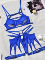 Foreign trade European and American summer hot-selling sexy lingerie sexy contrasting color mesh steel ring mesh see-through kit