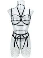 European and American erotic lingerie sexy metal chain hollow decoration three-piece lingerie set