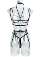European and American erotic lingerie sexy metal chain hollow decoration three-piece lingerie set