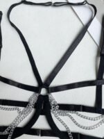 European and American erotic lingerie sexy metal chain hollow decoration three-piece lingerie set