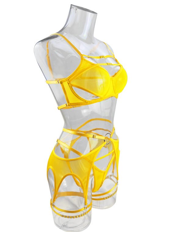 Foreign trade European and American summer hot-selling sexy lingerie sexy contrasting color mesh steel ring mesh see-through kit