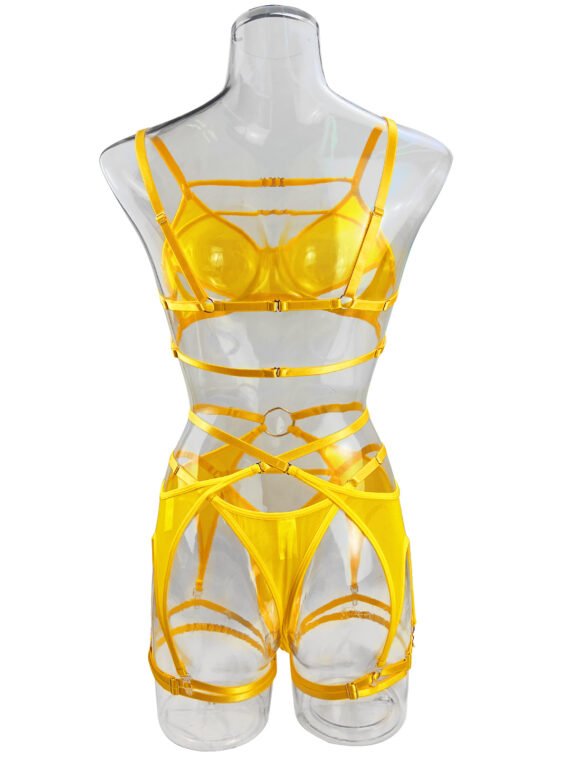 Foreign trade European and American summer hot-selling sexy lingerie sexy contrasting color mesh steel ring mesh see-through kit