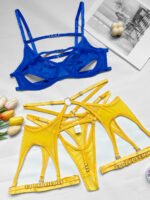 Foreign trade European and American summer hot-selling sexy lingerie sexy contrasting color mesh steel ring mesh see-through kit