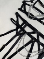 European and American erotic lingerie sexy metal chain hollow decoration three-piece lingerie set