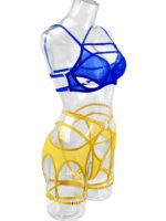 Foreign trade European and American summer hot-selling sexy lingerie sexy contrasting color mesh steel ring mesh see-through kit