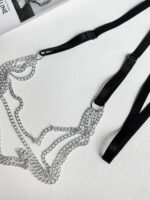 European and American erotic lingerie sexy metal chain hollow decoration three-piece lingerie set
