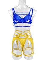 Foreign trade European and American summer hot-selling sexy lingerie sexy contrasting color mesh steel ring mesh see-through kit