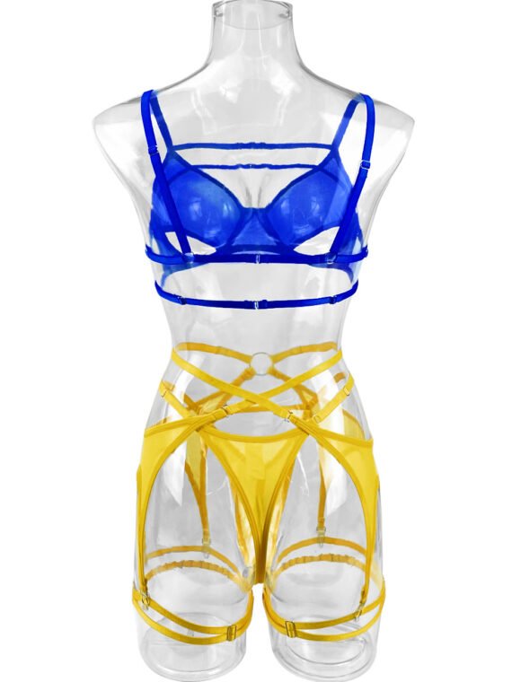 Foreign trade European and American summer hot-selling sexy lingerie sexy contrasting color mesh steel ring mesh see-through kit