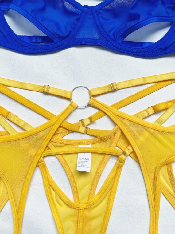 Foreign trade European and American summer hot-selling sexy lingerie sexy contrasting color mesh steel ring mesh see-through kit