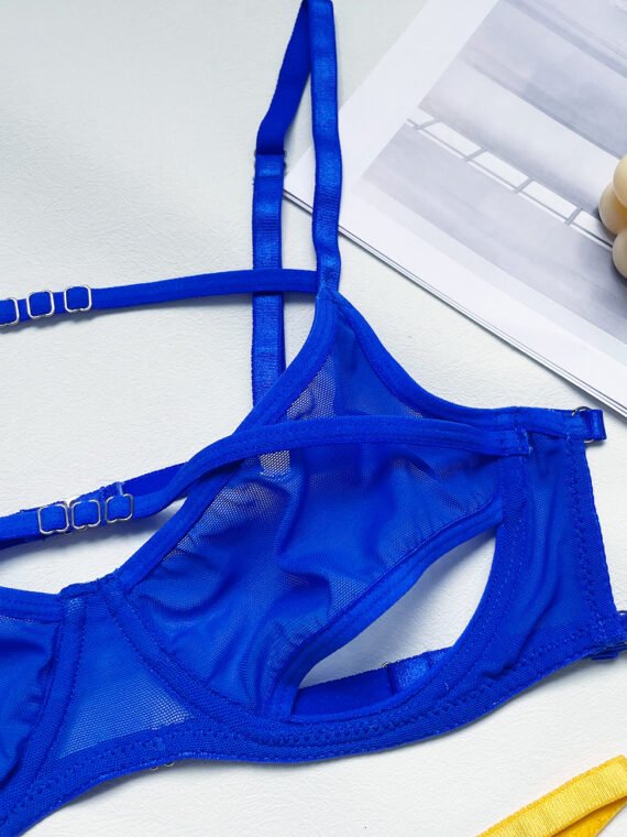Foreign trade European and American summer hot-selling sexy lingerie sexy contrasting color mesh steel ring mesh see-through kit