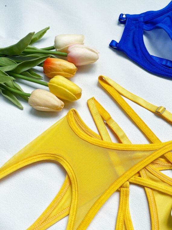 Foreign trade European and American summer hot-selling sexy lingerie sexy contrasting color mesh steel ring mesh see-through kit